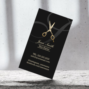 Hair Stylist Monogram Script Gold Scissor Modern Business Card