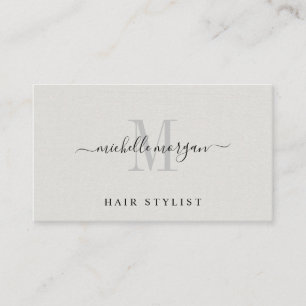 Hair Stylist Monogrammed Faux Linen Business Card