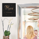 Hair stylist name gold black elegant glam logo square wall clock<br><div class="desc">Trendy modern glamorous elegant hairstylist / hairdresser name hair salon wall clock with chic typography in black and faux gold with scissors and a little heart.              Suitable for hairstyle salon,  beauty salon,  hairdresser,  professional hairstylist.                       Perfect choice for an elegant stylish sophisticated professional look.</div>