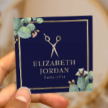 Hair Stylist Navy & Gold Salon Vintage Botanical  Square Business Card<br><div class="desc">Hair Stylist Navy & Gold Scissor Salon Vintage Botanical Foliage Business Cards.</div>