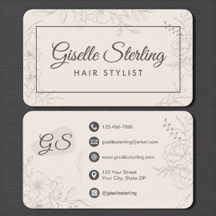 Hair Stylist Neutral Floral Business Card