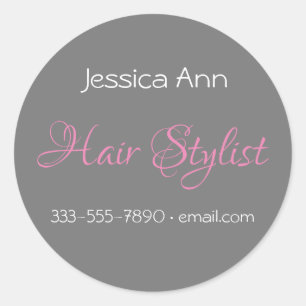 Hair Stylist Occupation Personalize, Grey & Pink Classic Round Sticker