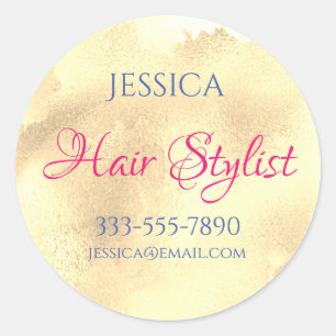Hair Stylist Occupation Personalize Name Cell Gold Classic Round Sticker