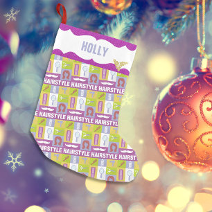 Hair Stylist Occupation Pink Glitter Small Christmas Stocking