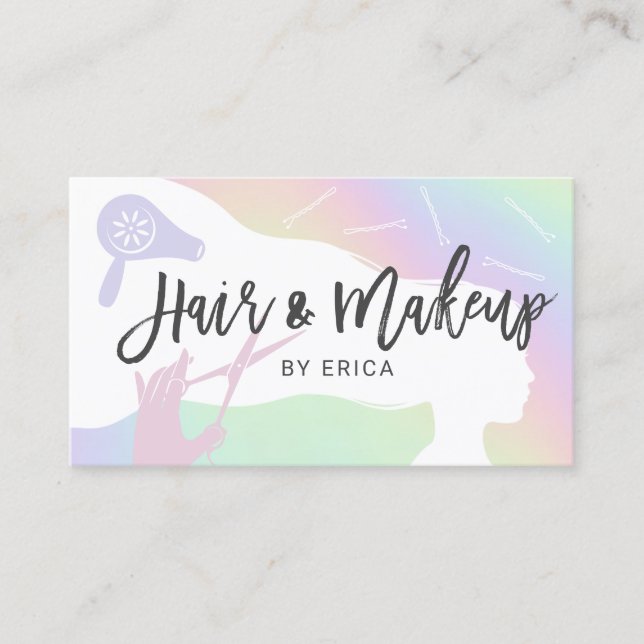 Hair Stylist Pastel Holographic Salon Appointment Card (Front)