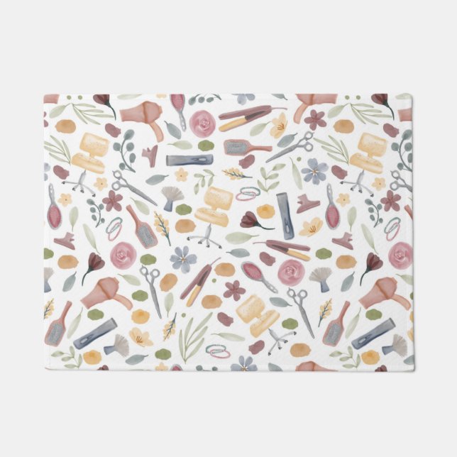 Hair Stylist | Pattern | Watercolor Doormat (Front)