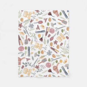 Hair Stylist Pattern Watercolor Fleece Blanket