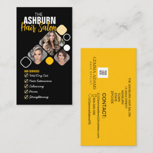 Hair Stylist Photo Custom Design in Black yellow Business Card
