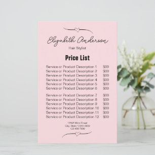 Hair Stylist Pink and Black Name Script Price List