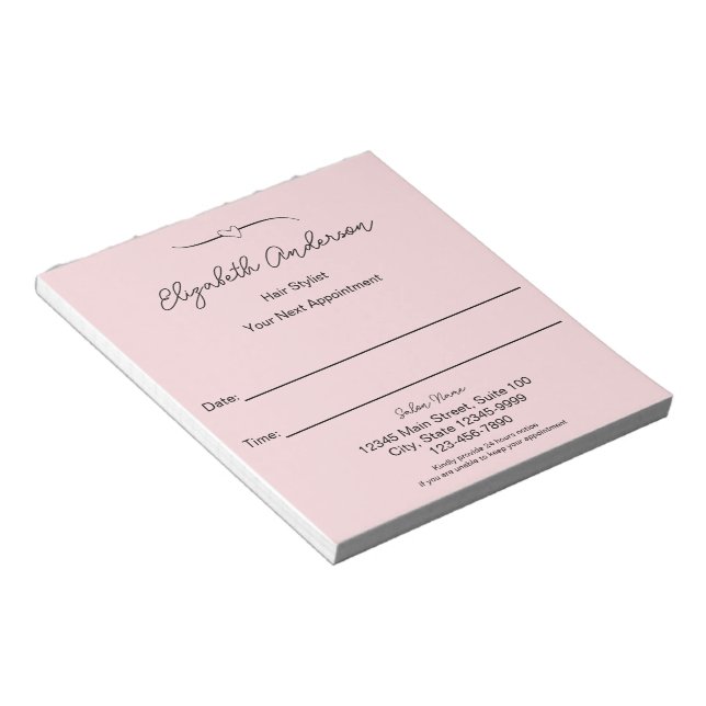 Hair Stylist Pink and Black Your Next Appointment Notepad (Angled)