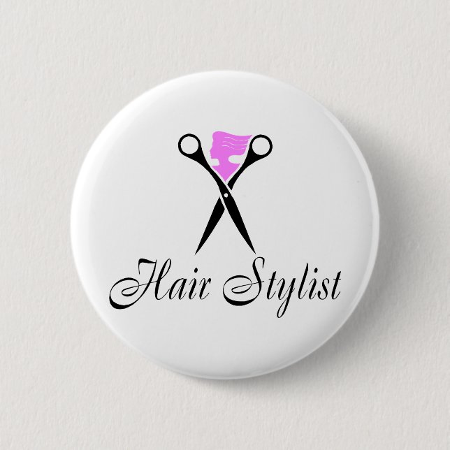 Hair Stylist (Pink/Scissors) 2 Inch Round Button (Front)