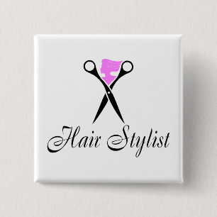 Hair Stylist (Pink/Scissors) 2 Inch Square Button
