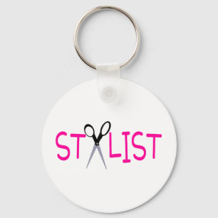 Hair Stylist Pink with Scissors Keychain