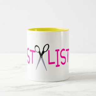 Hair Stylist Pink with Scissors Two-Tone Coffee Mug