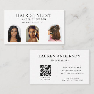 Hair Stylist Portfolio QR Code White Business Card
