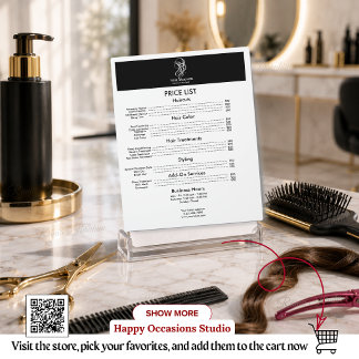 Hair Stylist Price List Editable Black White Salon Plaque