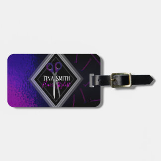 hair stylist purple pink scissor luggage tag
