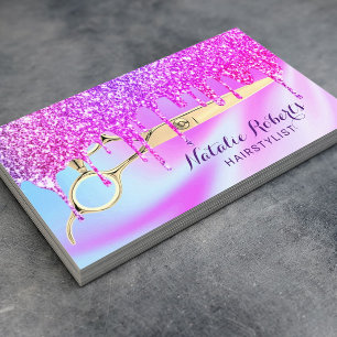 Hair Stylist Purple Unicorn Glitter Drips Salon Business Card