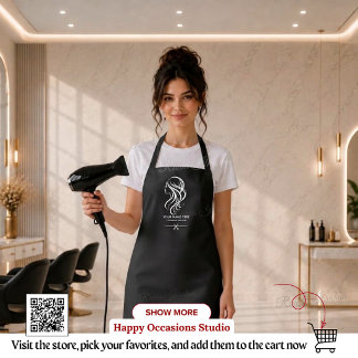 Hair Stylist QR Code Editable, Black White Salon Apron