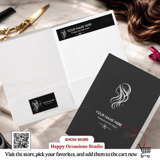 Hair Stylist QR Code Editable, Black White Salon Letterhead