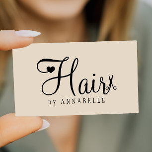 Hair stylist QR code modern script beige black Business Card