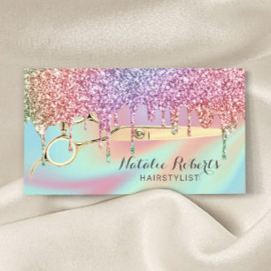 Hair Stylist Rainbow Glitter Drips Beauty Salon Business Card