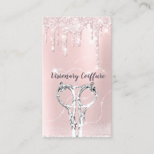 Hair Stylist Rose Drips Glitter Coiffure Scissors Business Card