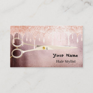 Hair Stylist Rose Gold Glitter Silver Drips Beauty Business Card