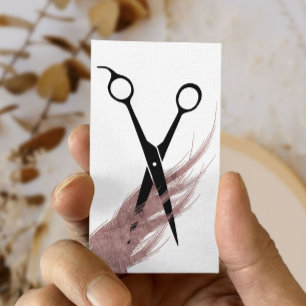 Hair Stylist Rose Gold Hair & Scissor Elegant Business Card