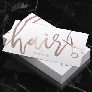 Hair Stylist Rose Gold Handwritten Script Salon Business Card
