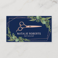 Hair Stylist Rose Gold Scissor Greenery Navy Blue