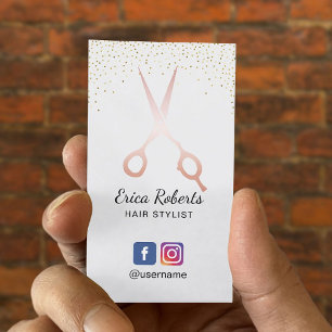 Hair Stylist Rose Gold Scissor Salon Social Media Business Card