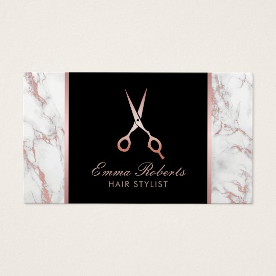 Hair Stylist Rose Gold Scissor Trendy Marble Business Card