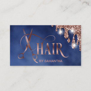 Hair stylist rose gold typography hair scissors bu business card