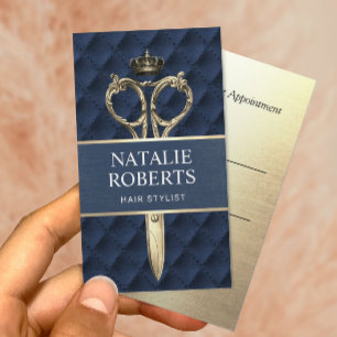 Hair Stylist Royal Gold Scissor Navy Blue Salon Ap Appointment Card