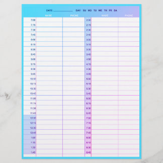Hair stylist salon 1-day appointment book pages