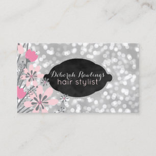 Hair Stylist Salon Appointment Pink Floral Silver Card