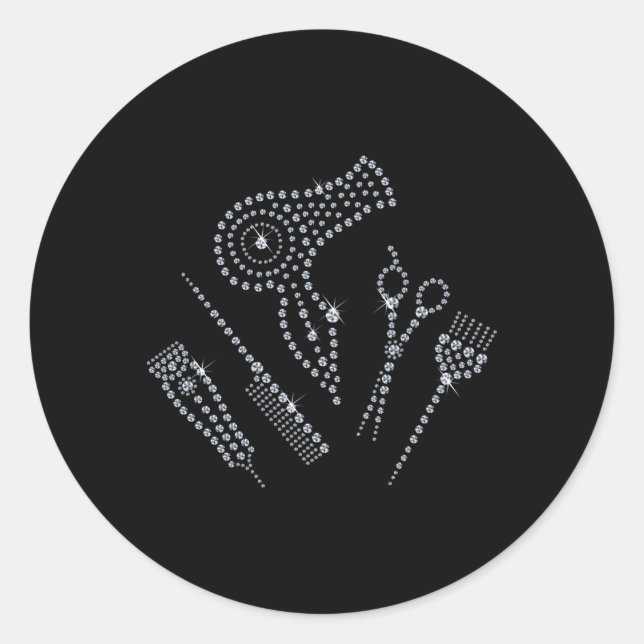 Hair Stylist Salon Apron Rhinestone Scissor Comb H Classic Round Sticker (Front)