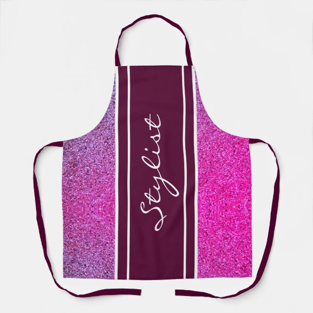 Hair Stylist Salon Purple Pink Glitter Script  Apron (Front)