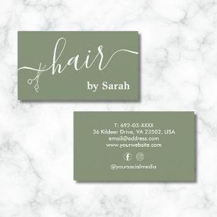 Hair Stylist Scissor Barber Shop Sage Green Custom Business Card