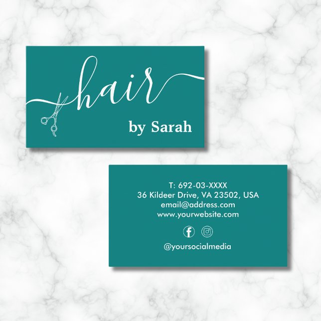Hair Stylist Scissor Barber Shop Teal Custom Business Card (Creator Uploaded)