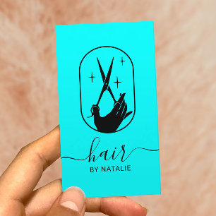 Hair Stylist Scissor & Hand Logo Aqua Salon Business Card