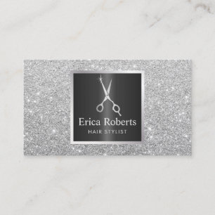 Hair Stylist Scissor Trendy Silver Glitter Salon Business Card