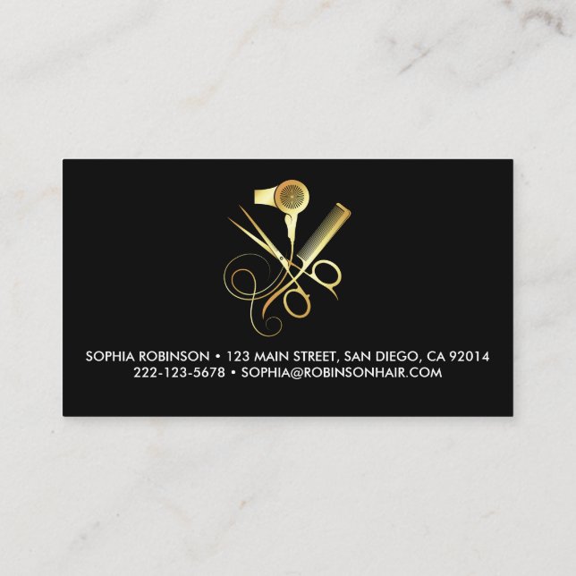 Hair Stylist Scissors Dryer Comb Modern Business Card (Back)