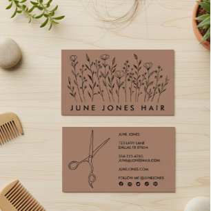 Hair Stylist Scissors Elegant Wildflowers Mocha Business Card