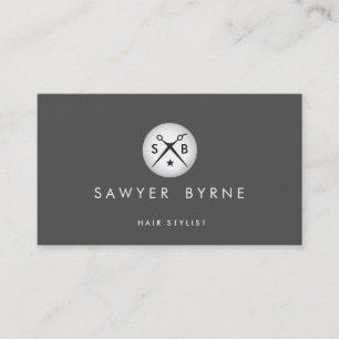 Hair Stylist Scissors Logo Silver and Grey Business Card
