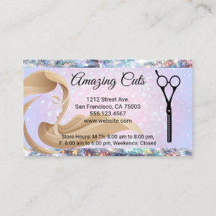 Hair Stylist   Scissors Punch Card   Glitter Bokeh