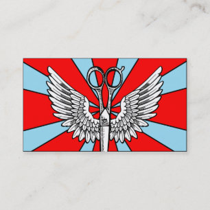 hair stylist scissors wings tattoo retro cosmo business card