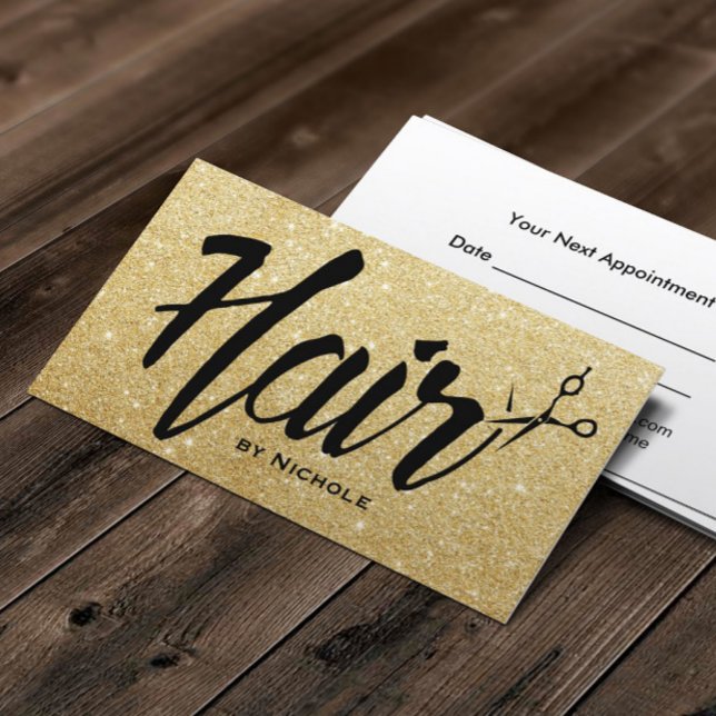 Hair Stylist Script Chic Gold Glitter Appointment Card (Creator Uploaded)