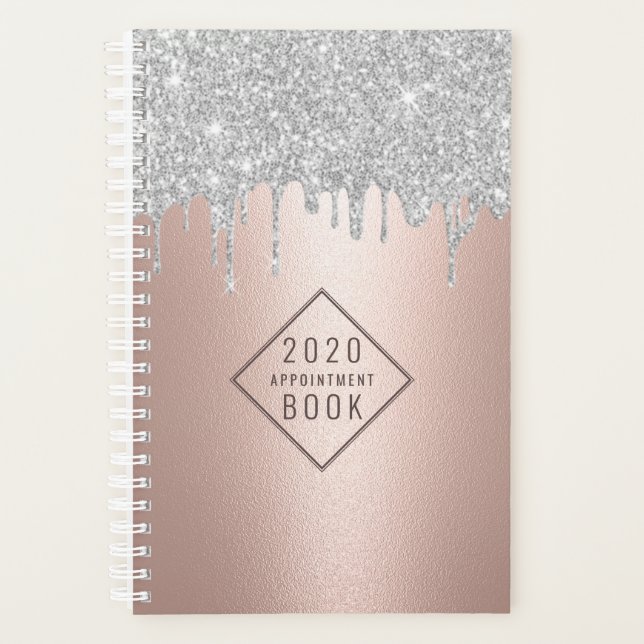 Hair Stylist Silver Drips Rose Gold Appointment Planner (Front)